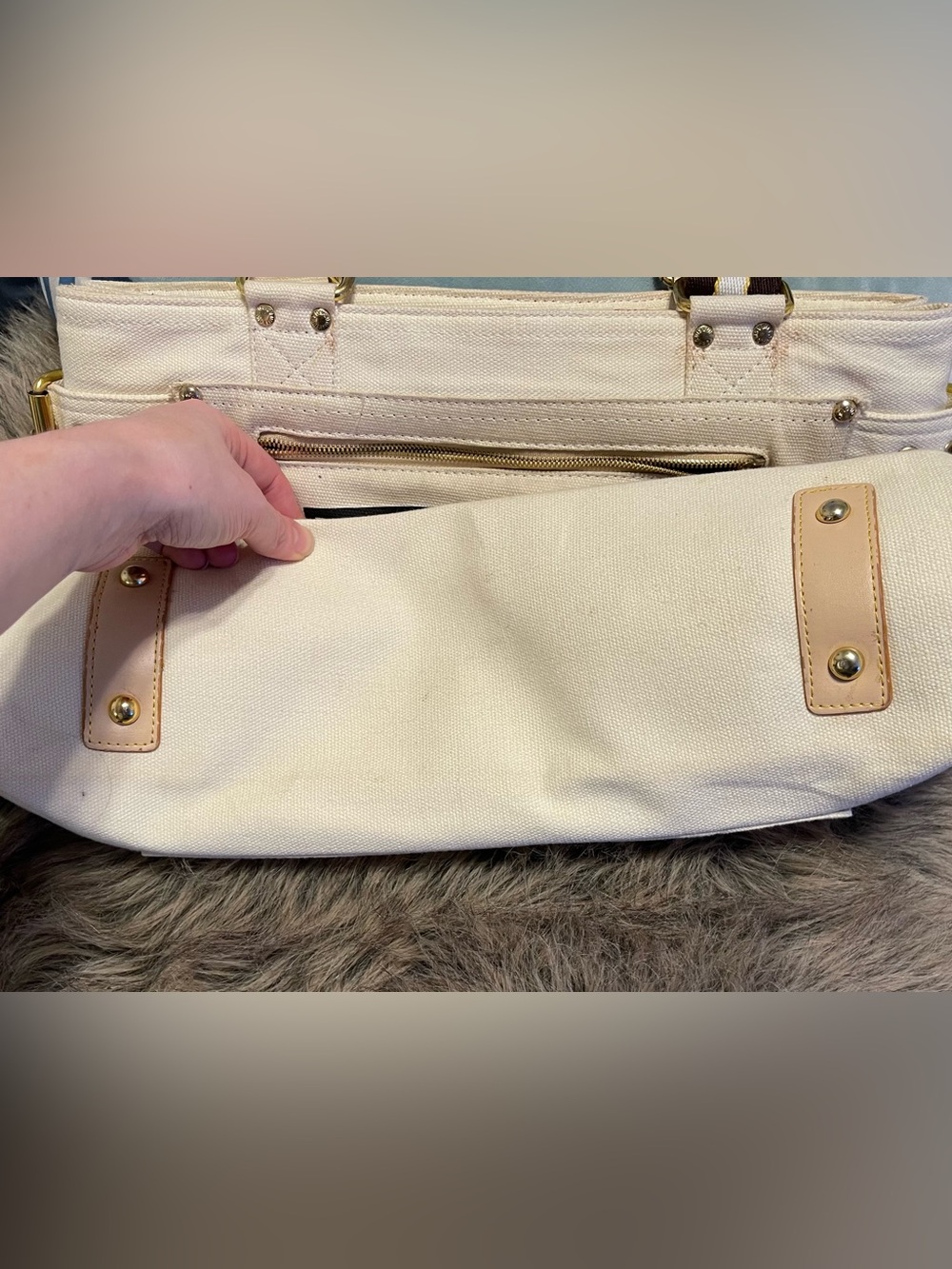 Designer inspired logo Globe Shopper Canvas Beige tote bag - Picture 11 of 16